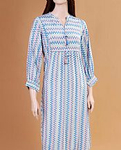 White/Cornflower Blue Khaddar Kurti- Pakistani Winter Dress