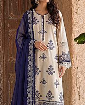 Saya Off White/Navy Cambric Suit- Pakistani Designer Lawn Suits
