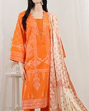 Saya Safety Orange Jacquard Suit- Pakistani Lawn Dress