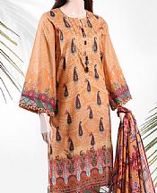 Saya Orange Zari Stripe Line Suit- Pakistani Lawn Dress