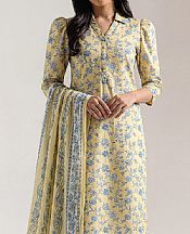 Cream/Blue Lawn Suit (2 pcs)