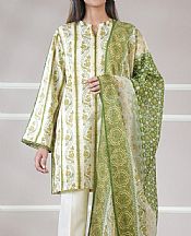 Saya Off White/Green Lawn Suit- Pakistani Designer Lawn Suits