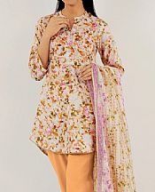 Saya Off White/Pale Orange Lawn Suit- Pakistani Designer Lawn Suits