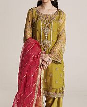 Seroli Mustard Organza Suit- Pakistani Designer Chiffon Suit