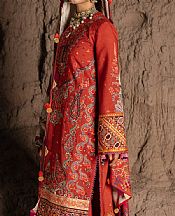 Vermilion Red Karandi Suit- Pakistani Winter Dress