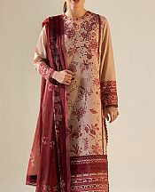 Sobia Nazir Tan/Maroon Lawn Suit- Pakistani Designer Lawn Suits