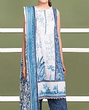 So Kamal Off White/Blue Cambric Suit- Pakistani Designer Lawn Suits