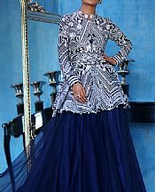 Threads And Motifs Blue Net Suit- Pakistani Chiffon Dress