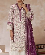 Off White/Egg Plant Lawn Suit