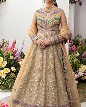 Zaha Tan Organza Suit- Pakistani Chiffon Dress