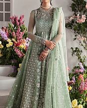 Zaha Hazel Green Organza Suit- Pakistani Designer Chiffon Suit