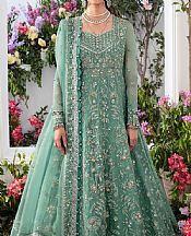 Zaha Grey Teal Organza Suit- Pakistani Chiffon Dress