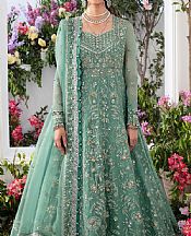 Zaha Grey Teal Organza Suit- Pakistani Designer Chiffon Suit