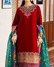 Zainab Chottani Crimson Red Velvet Suit- Pakistani Winter Clothing