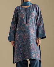 Zara Shahjahan Dark Pastel Blue Khaddar Suit- Pakistani Winter Dress