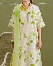 Zara Shahjahan Off White/Light Olive Lawn Suit- Pakistani Designer Lawn Suits