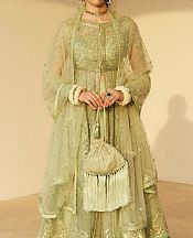 Zara Shahjahan Olive Green Net Suit- Pakistani Designer Chiffon Suit
