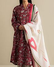 Zara Shahjahan Dusty Red Lawn Suit- Pakistani Lawn Dress