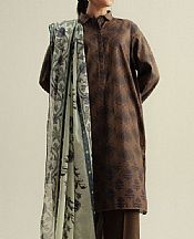 Zara Shahjahan Brown Cotton Satin Suit- Pakistani Winter Dress