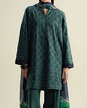 Zara Shahjahan Viridian Green Cambric Suit- Pakistani Winter Dress