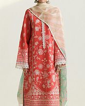 Zara Shahjahan Coral Lawn Suit- Pakistani Designer Lawn Suits