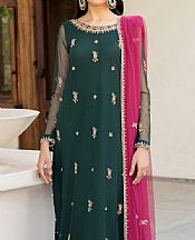 Zarif Bottle Green Net Suit- Pakistani Chiffon Dress