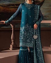 Zarif Teal Chiffon Suit- Pakistani Chiffon Dress