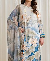 Zarif Off White/Blue Silk Suit- Pakistani Designer Chiffon Suit
