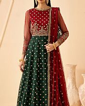 Zarif Red/Green Net Suit- Pakistani Chiffon Dress