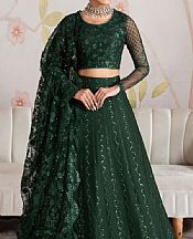 Zarif Bottle Green Net Suit- Pakistani Designer Chiffon Suit