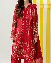 Zarposh Red Lawn Suit- Pakistani Lawn Dress