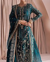 Zarposh Teal Organza Suit- Pakistani Designer Chiffon Suit