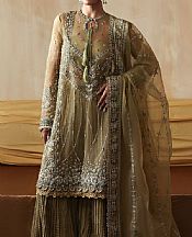 Zarposh Green Organza Suit- Pakistani Designer Chiffon Suit