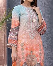 Coral/Sky Blue Lawn Suit (2 Pcs)- Pakistani Designer Lawn Dress
