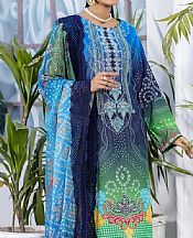 Navy Blue/Pastel Green Lawn Suit (2 Pcs)- Pakistani Designer Lawn Dress