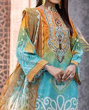 Mustard/Light Turquoise Lawn Suit (2 Pcs)- Pakistani Designer Lawn Dress