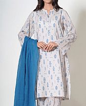 Zeen Ivory/Turquoise Lawn Suit- Pakistani Designer Lawn Suits