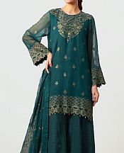 Zeen Bottle Green Net Suit- Pakistani Chiffon Dress