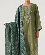 Reseda Green Cotton Net Suit- Pakistani Winter Dress