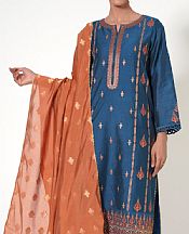 Zeen Denim Blue/Coral Khaadi Net Suit- Pakistani Winter Clothing