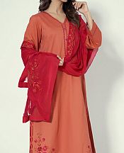 Pastel Red Cambric Suit- Pakistani Designer Lawn Dress