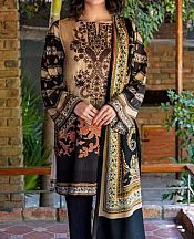 Fawn/Black Viscose Suit- Pakistani Winter Dress