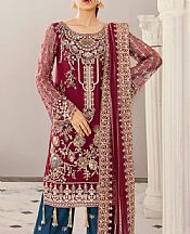 Akbar Aslam Crimson Net Suit- Pakistani Chiffon Dress