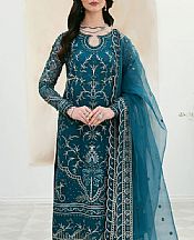 Akbar Aslam Teal Blue Organza Suit- Pakistani Chiffon Dress