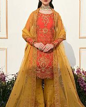 Akbar Aslam Orange/Olive Organza Suit- Pakistani Designer Chiffon Suit