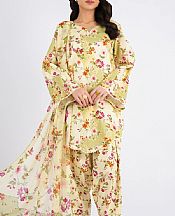 Bareeze Off White/Pale Olive Cambric Suit- Pakistani Winter Dress