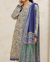 Khaadi Ivory/Blue Lawn Suit- Pakistani Designer Lawn Suits