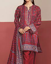 Khaadi Persian Red Lawn Suit- Pakistani Designer Lawn Suits