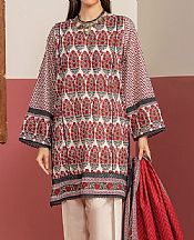 Khaadi Off White/Cornell Red Lawn Suit- Pakistani Designer Lawn Suits