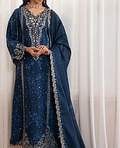 Xenia Blue Zodiac Raw Silk Suit- Pakistani Designer Chiffon Suit